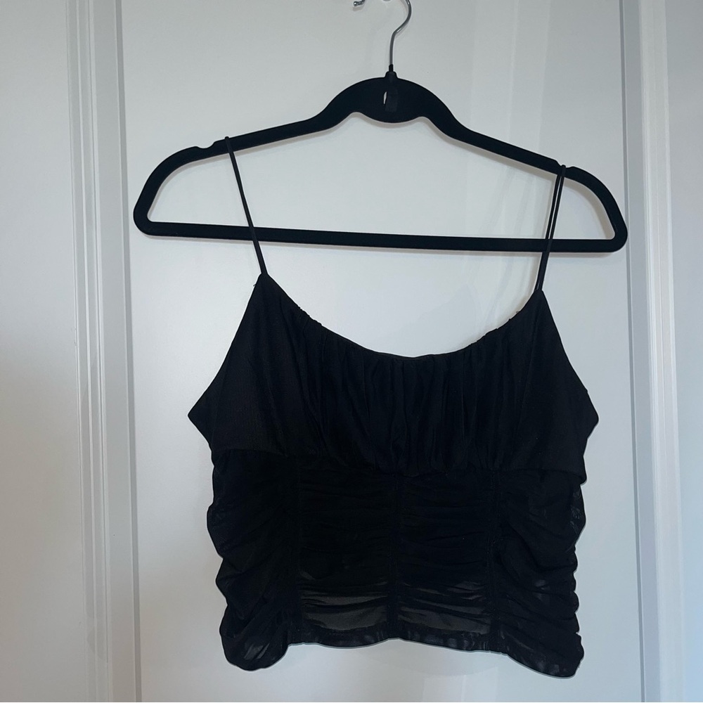 Princess Polly Black Ruched mesh tank